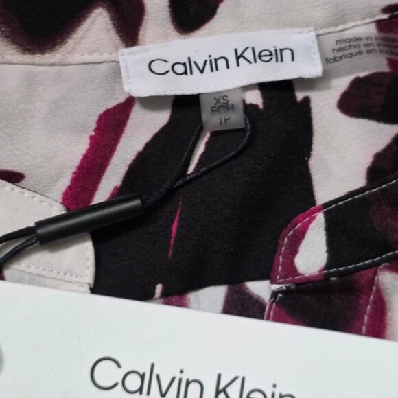 Calvin Klein Smock Yoke Chiffon Button-Front Tie Blouse Women’s XS - Picture 3 of 4